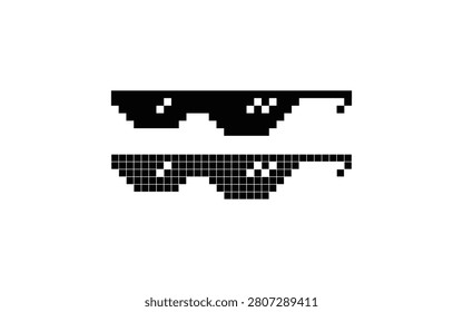 Explore this stylish retro pixel art design featuring sunglasses, perfect for unique graphics