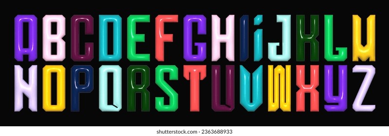 Explore this vibrant Latin 3D alphabet with bold, elongated letters in a playful, minimalist style. Each letter shines as a colorful, funky plastic shape, ideal for school projects and creative design