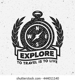 Explore, to travel is to live print for t-shirt. Ink stamp style.