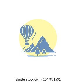 explore, travel, mountains, camping, balloons Glyph Icon.
