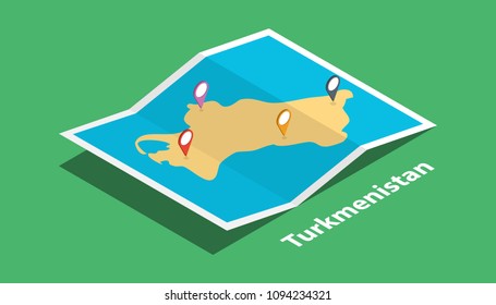 explore turkmenistan maps with isometric style and pin marker location tag on top vector illustration
