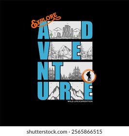 explore typography concept, outdoor adventure . Vector graphic for t shirt and other uses.