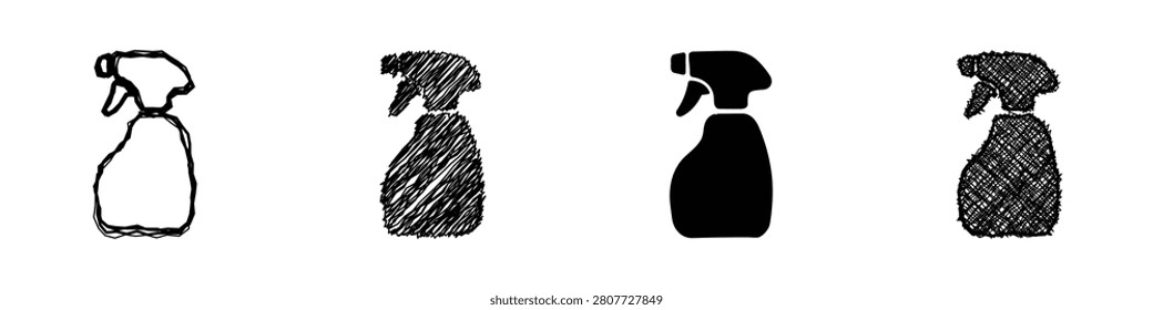 Explore unique artistic interpretations of spray bottles in different illustrations and tones