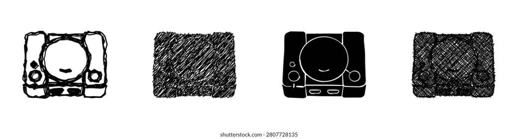 Explore unique artistic renditions of a vintage gaming console, showcasing diverse textures in black and white
