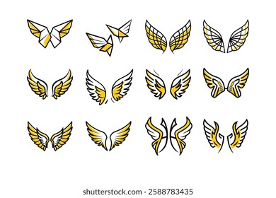 Explore a unique collection of angel wings in cartoon doodle line art and trendy hand-drawn flat style vector illustrations.