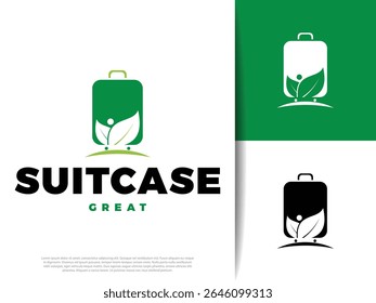 Explore unique leaf people icons on a green suitcase, perfect for nature-themed travel, eco-friendly designs, and sustainable living projects.