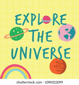 Explore the universe print poster. A playful, modern, and flexible print for brand who has cute and fun style. Happy, bright, and magical mood.