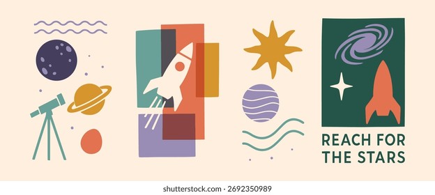 Explore the Universe – Retro Planets and Spaceships Set