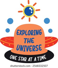 Explore universe sticker in flat style