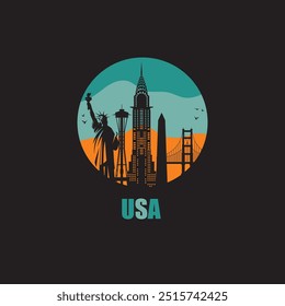 Explore USA. set of USA landmark icons royalty free vectors illustration art for Logo, T shirt, banner, card design