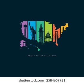 Explore USA. set of USA landmark icons royalty free vectors illustration art for Logo, T shirt, banner, card design