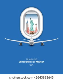 Explore USA.travel and tours illustrations vector background. travel around the world.tourism poster road trip holiday vacation