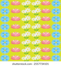 Explore a vibrant collection of seamless floral vector patterns featuring lotus and sunflower designs. Perfect for creative templates, these colorful patterns bring elegance and style to any project