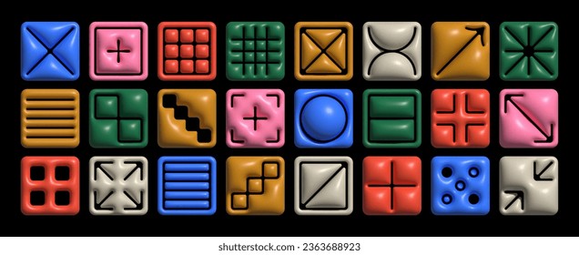 Explore a vibrant world of design with these 3D vector icons. Memorable Memphis and Bauhaus influences blend seamlessly with geometric shapes, grids, and mathematical figures