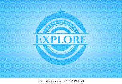 Explore water wave concept badge background.
