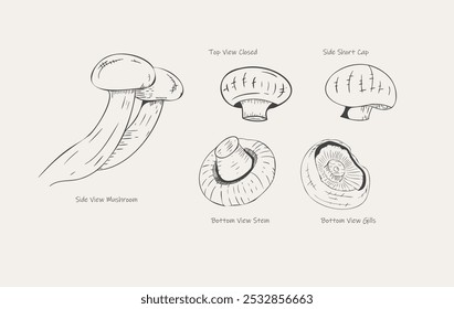 Explore the whimsical beauty of nature with this hand-drawn mushroom illustration set. Featuring a variety of detailed mushrooms, this collection is perfect for nature-inspired projects, botanical