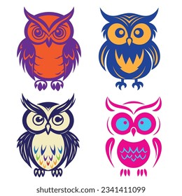 Explore the whimsical world of a bundle of colorful owl silhouettes in my enchanting artwork.