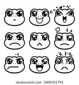 Explore a whimsical world of frog fun with our vector set capturing the most amusing facial expressions of these adorable amphibians. From quirky grins to wide-eyed surprises, dive into a collection t