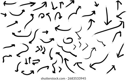 Explore a wide assortment of unique, hand-rendered arrows. These dynamic elements visually guide and indicate movement, perfect for highlighting information and adding emphasis to designs.