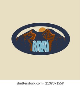 explore the wild waterfall with beautiful mountains t-shirt vintage illustration