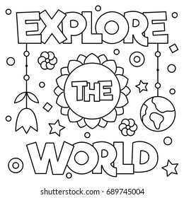 Explore the world. Coloring page. Vector illustration.