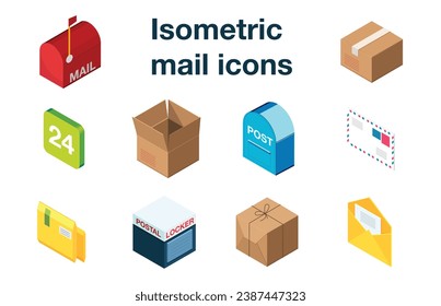 Explore the world of mail with our isometric icon pack: envelopes, parcels, mailboxes and automated mail terminals await! Enhance your design with stylish icons for a seamless email experience. 
