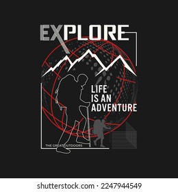 explore the world t shirt design. Outdoor vector for print. abstract  illustration.