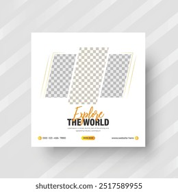 Explore the world tour and travel agency social media post set vector, or summer beach traveling social media post, or web banner template design.
