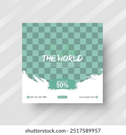 Explore the world tour and travel agency social media post set vector, or summer beach traveling social media post, or web banner template design.
