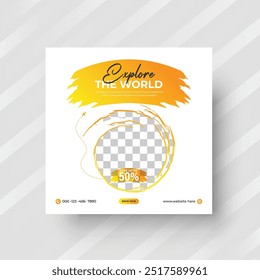 Explore the world tour and travel agency social media post set vector, or summer beach traveling social media post, or web banner template design.
