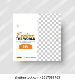 Explore the world tour and travel agency social media post set vector, or summer beach traveling social media post, or web banner template design.
