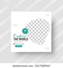 Explore the world tour and travel agency social media post set vector, or summer beach traveling social media post, or web banner template design.
