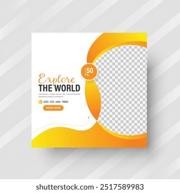 Explore the world tour and travel agency social media post set vector, or summer beach traveling social media post, or web banner template design.

