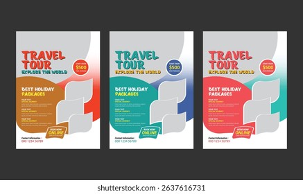 Explore the World Travel Flyer Web Banner Leaflet Poster Brochure. Summer beach holiday Social Media Promotional Ads Design, beautiful travel flyer template
