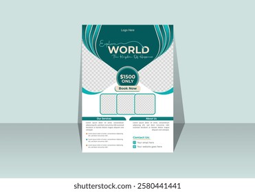 Explore the World Travel Package Flyer or Leaflet Design in an A4 size Free vector Template Editable File.