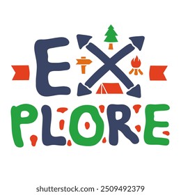 explore writing with natural elements and adventurers in nature. vector illustration design on a white background