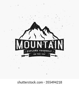  Explore Yourself on The Top. Inspirational Quote on Mountains Typography Illustration. Template for poster, banner, t-shirt, wear, label or any art works.