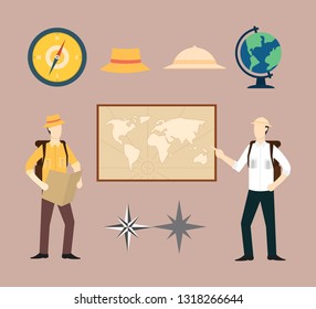 colección de conjuntos de exploradores o geográficos de aventura - ilustración vectorial
