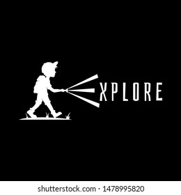 explorer adventure people logo.flat style.boy/human silhouette vector illustration.modern design