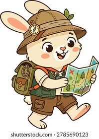 Explorer Adventure Rabbit Vector on Transparent Background