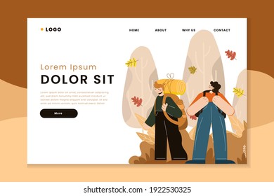 Explorer adventure traveler backpacker with backpack vector illustrator landing page