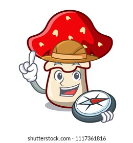 Explorer amanita mushroom mascot cartoon