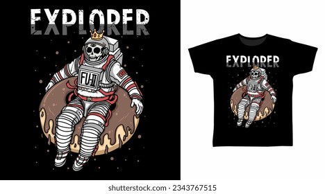 Explorer astronaut in donut t shirt and apparel design concepts