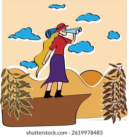  Explorer with backpack illustration. Eco tourism concept. 