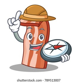 Explorer bacon mascot cartoon style
