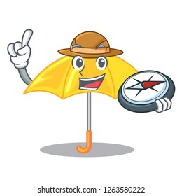 Explorer beautiful open umbrella on yellow character