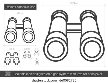 Explorer binocular vector line icon isolated on white background. Explorer binocular line icon for infographic, website or app. Scalable icon designed on a grid system.
