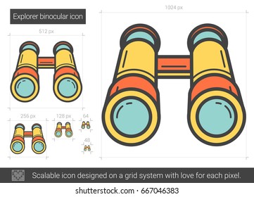Explorer binocular vector line icon isolated on white background. Explorer binocular line icon for infographic, website or app. Scalable icon designed on a grid system.