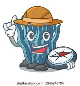 Explorer blue seaweed cartoon under sea water