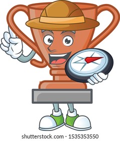 Explorer bronze trophy cartoon character with mascot